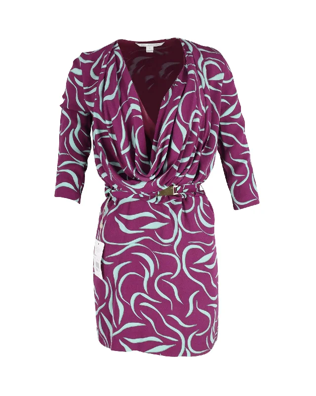 Cool Prices Diane Von Furstenberg Danil Cowl Neck Belted Mini Dress in Multicolor Polyester Bold Patterns