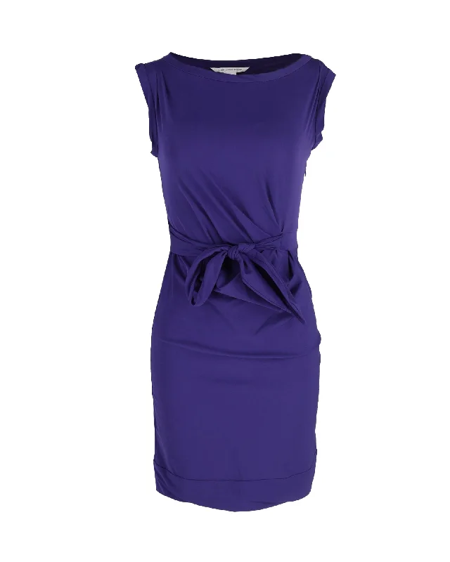 Day-To-Night Styles Diane Von Furstenberg Della Tie Waist Mini Dress in Purple Nylon Chic Allure