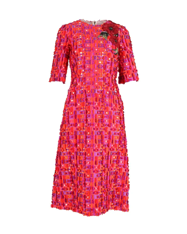 Fashion Forward, Function First Dolce & Gabbana Jacquard Midi Dress in Red Polyester Classic Timeless Elegant Style