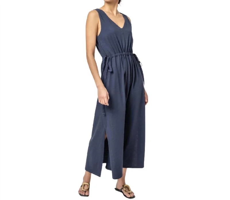 Crazy Price Slashing Drawcord Waist Maxi Dress In Navy Feminine Grace