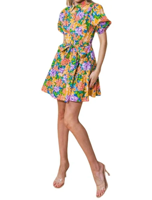 Hot Trends Enchanting Touch Woven Mini Dress In Blue/yellow Vintage Retro Party Wear