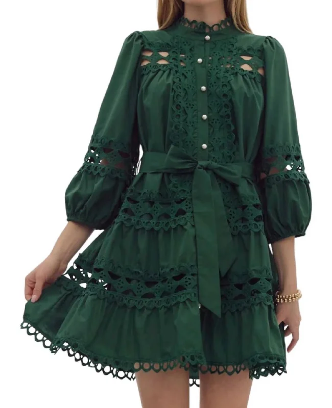 Seasonal Sale Evergreen Lace Mini Dress In Forest Green Effortless Comfort