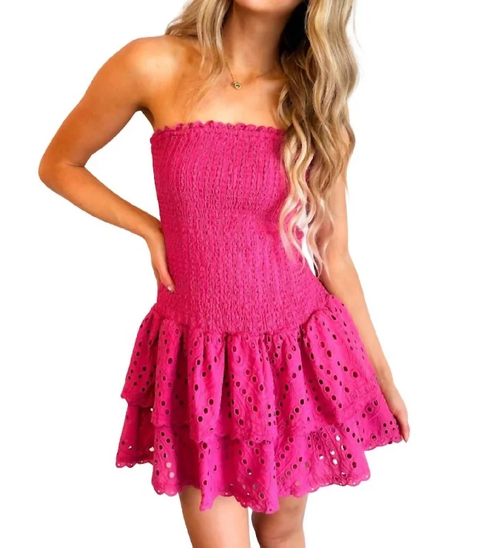 Absurdly Cheap Sale Eyelet Smocked Mini Dress In Pink Feminine Soft - Hued Look