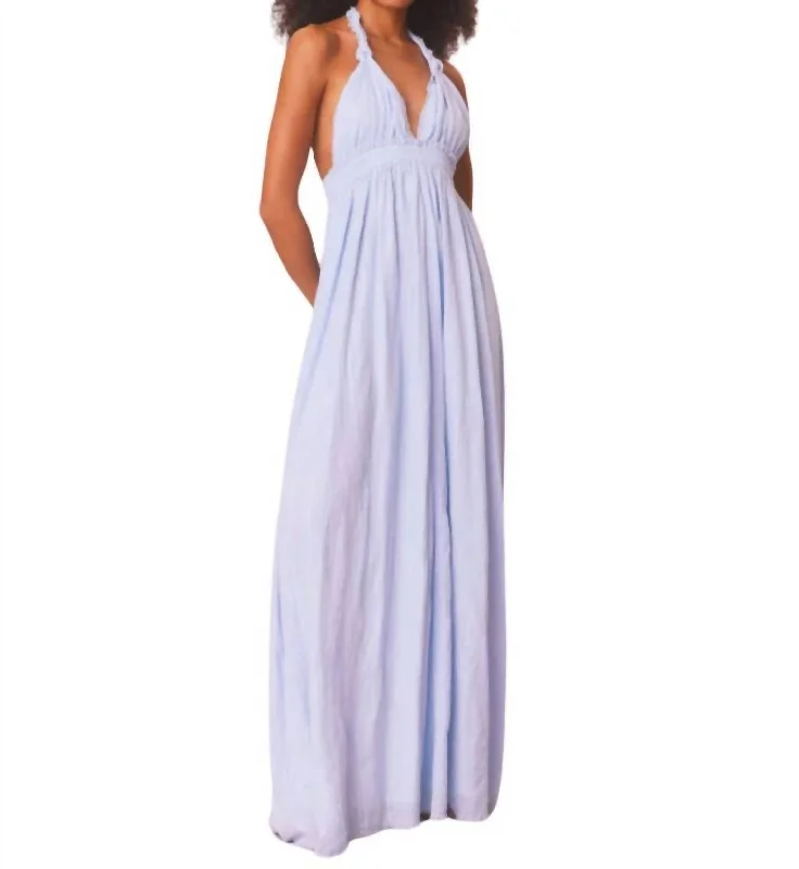 Feminine Style Promotions Halter Maxi Dress In Moonstone Graceful Drape