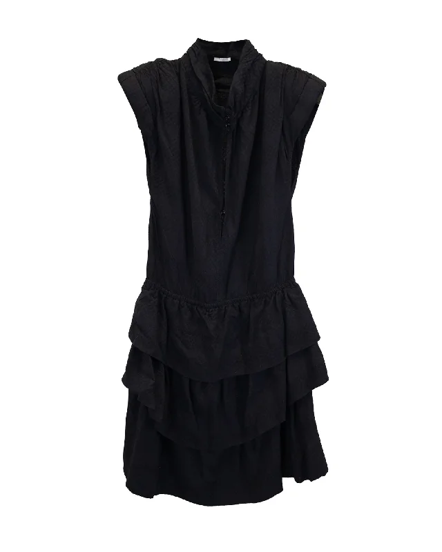 Sustainable Fashion Extravaganza Iro Calcie Day Tiered Mini Dress in Black Rayon Effortless Style