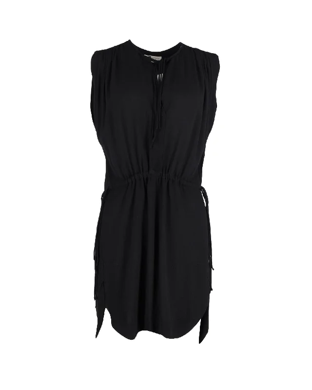 Elegant Style Isabel Marant Drawstring Waist Sleeveless Mini Dress in Black Cotton Casual Elegance