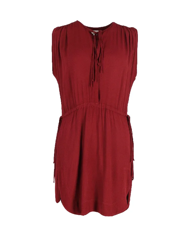 Effortless Style, Endless Impact Isabel Marant Drawstring Waist Sleeveless Mini Dress in Burgundy Cotton Sleek Design