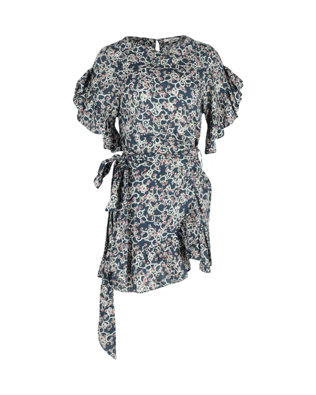 Best-Sellers Isabel Marant Etoile Ruffled Mini Dress in Navy Blue Cotton Flowy Fabric