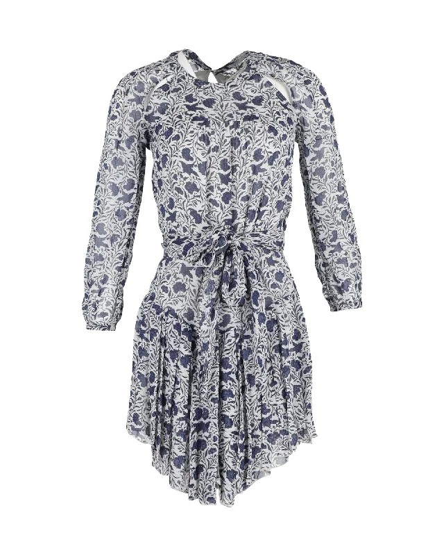 Latest Fashion Isabel Marant Printed Asymmetric Mini Dress in Navy Blue Cotton Elegant Contour