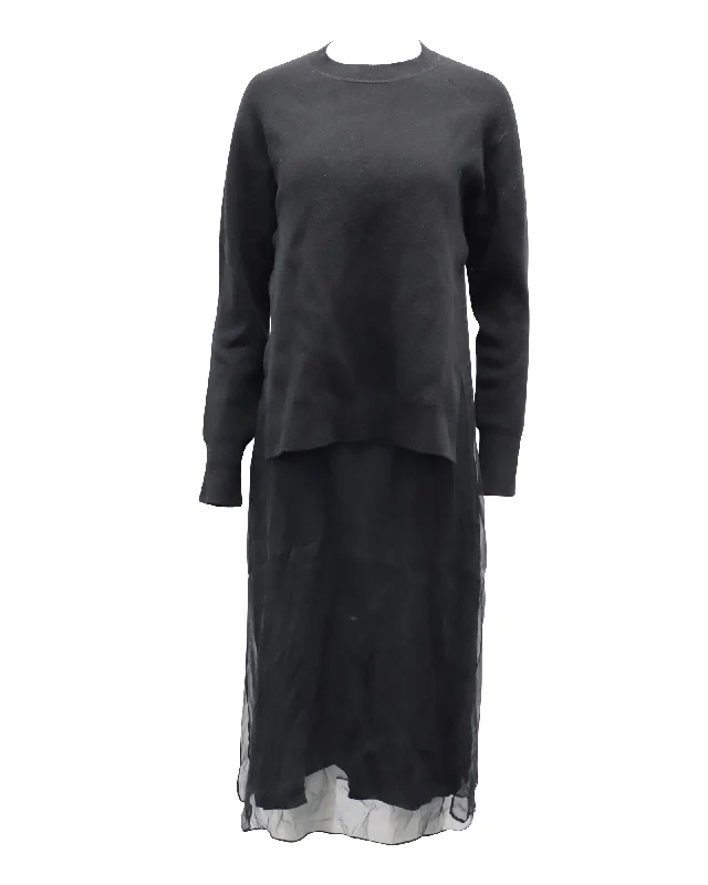 Limited Stock, Big Discounts Joseph Sweater Sheer Maxi Dress in Black Wool Romantic Detailing