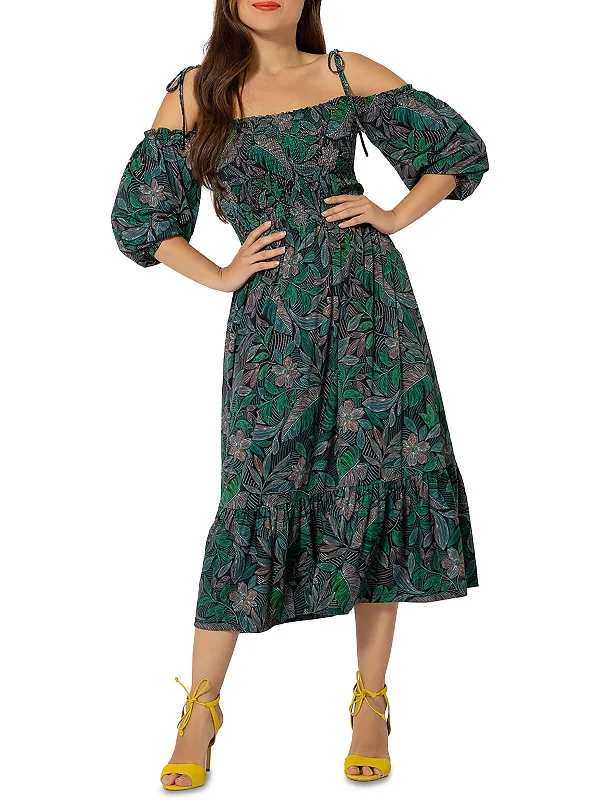 Popular Collection Kelly Womens Off-the-Shoulder Printed Midi Dress Subtle Sophistication