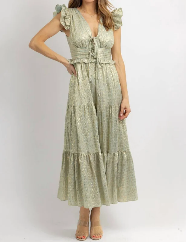 Special Offers Kenzi Metallic Midi Dress In Sage Floral Style