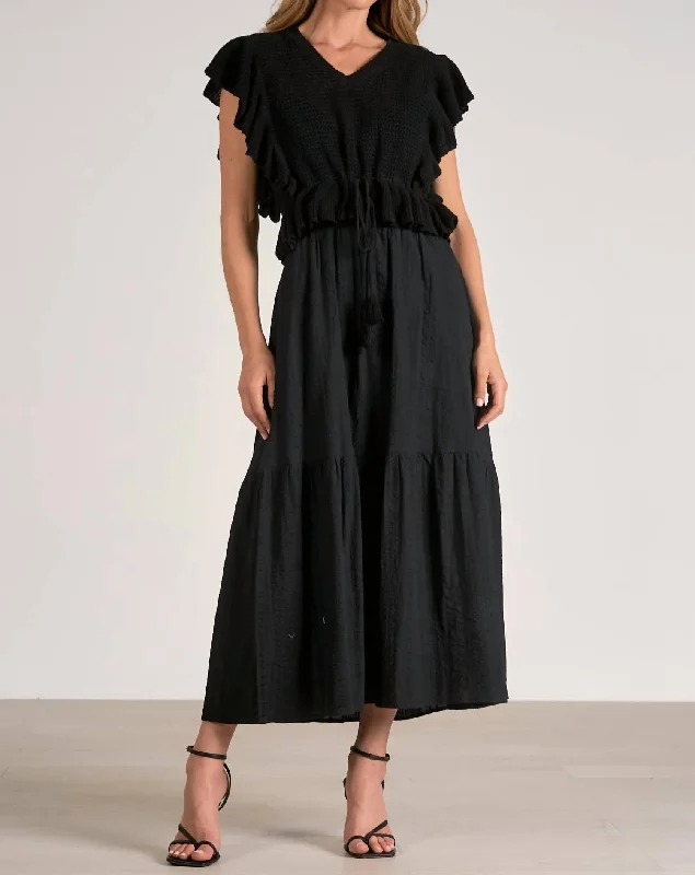 Daring Fashion Promotions Knit Maxi Dress In Black Sophisticated Cut