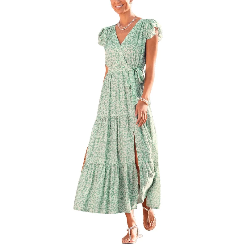 Effortless Style, Endless Impact LASCANA Flutter Sleeve Maxi Dress Green Patterned Casual Chic