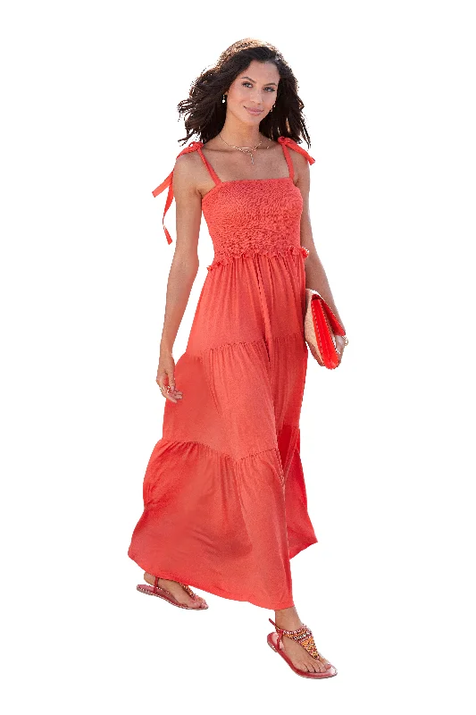 Fashion Forward Femininity LASCANA Women's Smocked Tiered Maxi Dress Elegant Attire