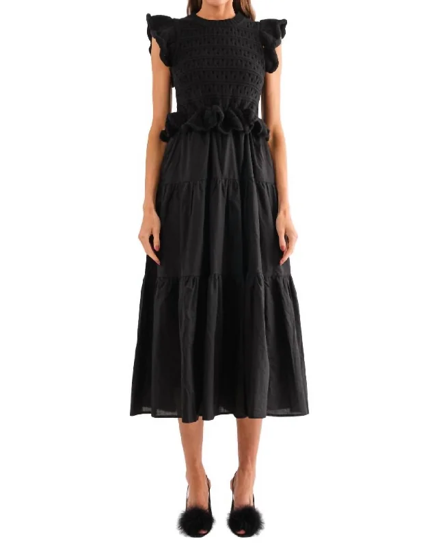 Clearance Sale, All Cheap Laura Sweater & Cotton Midi Dress In Black Refined Look