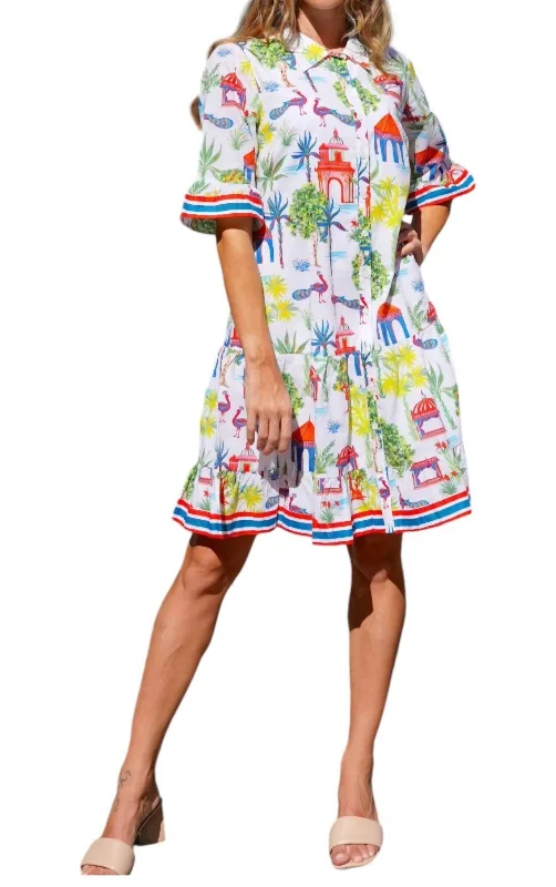 Embrace New Fashion Lisbon Mini Dress In Peacock Tropical Island - Inspired Attire