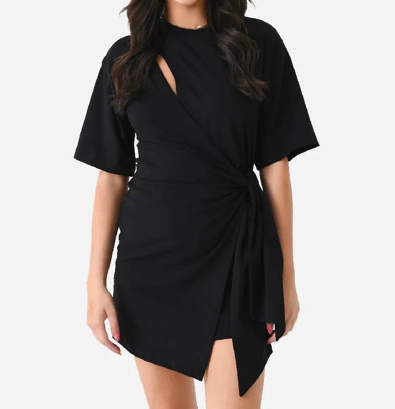 Special Offers, Don't Miss Livia Wrap Tie Mini Dress In Black Minimalist Office - Ready Style