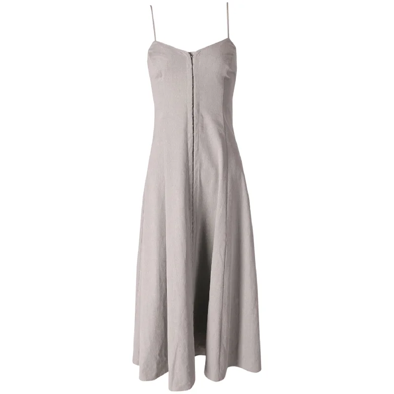 Final Sale Mara Hoffman Sleeveless Front Zip Midi Dress in Grey Hemp Tropical Island - Inspired Attire