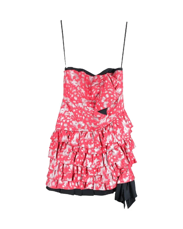 Boutique Styles Marc By Marc Jacob Ruffled Printed Mini Dress in Pink Silk Ethnic Cultural Event Wear