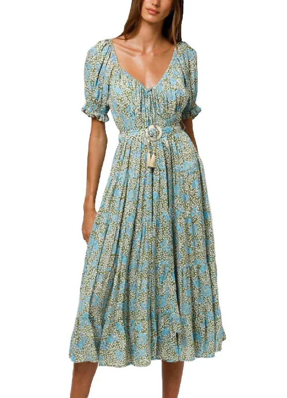 Timeless Elegance Redefined Marion Midi Dress In Blue Multi Casual Weekend Relaxed Style