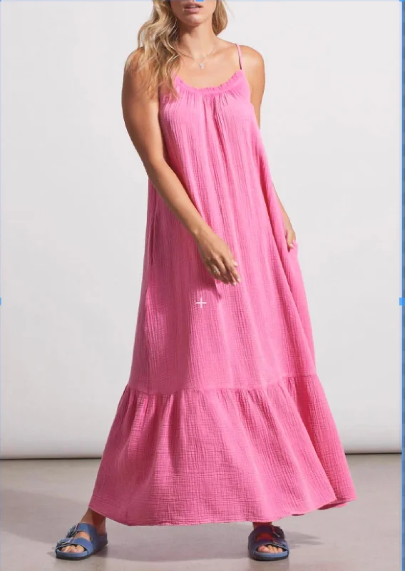 Exclusive Designer Style Deals Maxi Dress W/ Frill And Pockets In Hot Pink Vintage Elegance