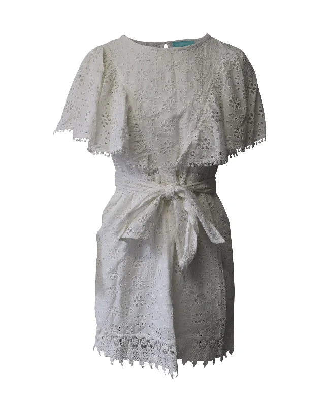 Flash Sale Starts Melissa Odabash Ruffled Belted Eyelet Mini Dress in White Cotton Classic Charm