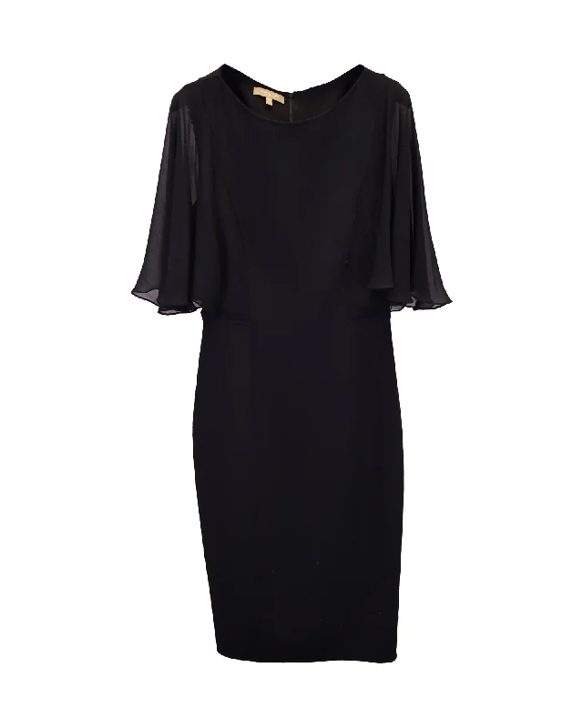 Top Deals Michael Kors Mid Flounce Sleeve Midi Dress in Black Virgin Wool Disco - Inspired Retro Dance Look