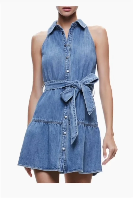 Unleash Your Fashion Miranda Mini Dress In Vintage Blue Denim Boho Chic