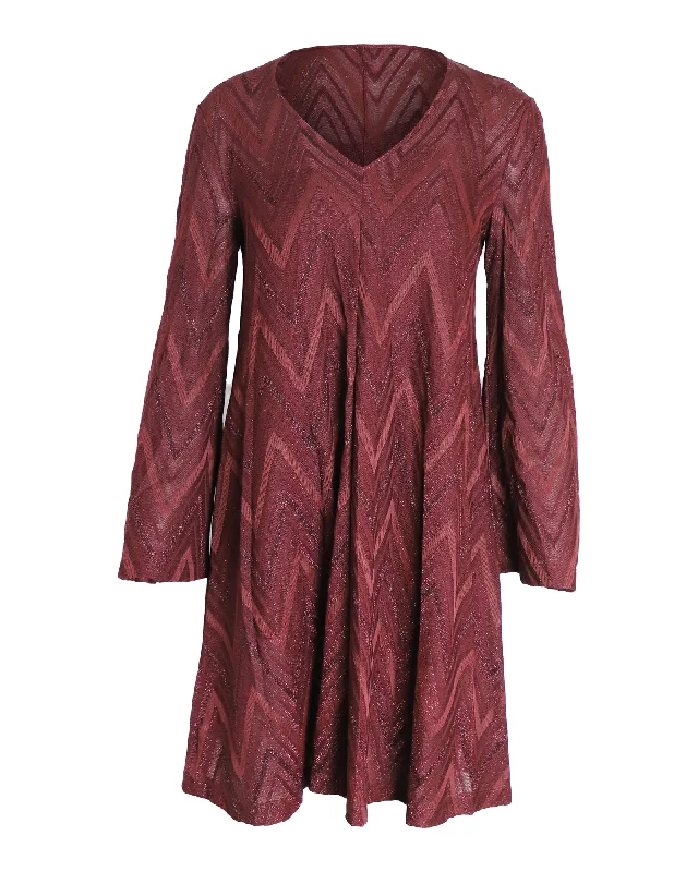 Seasonal Trends Missoni Chevron Mini Dress in Burgundy Rayon Alluring Design