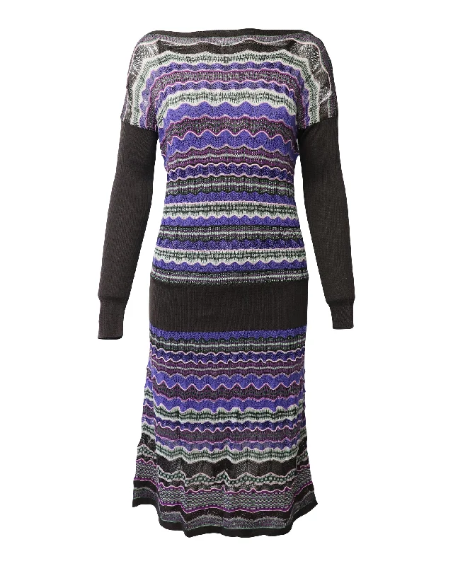 Essentials On Sale Missoni Printed Knitted Midi Dress in Multicolor Polyester Coastal Beach - Inspired Style