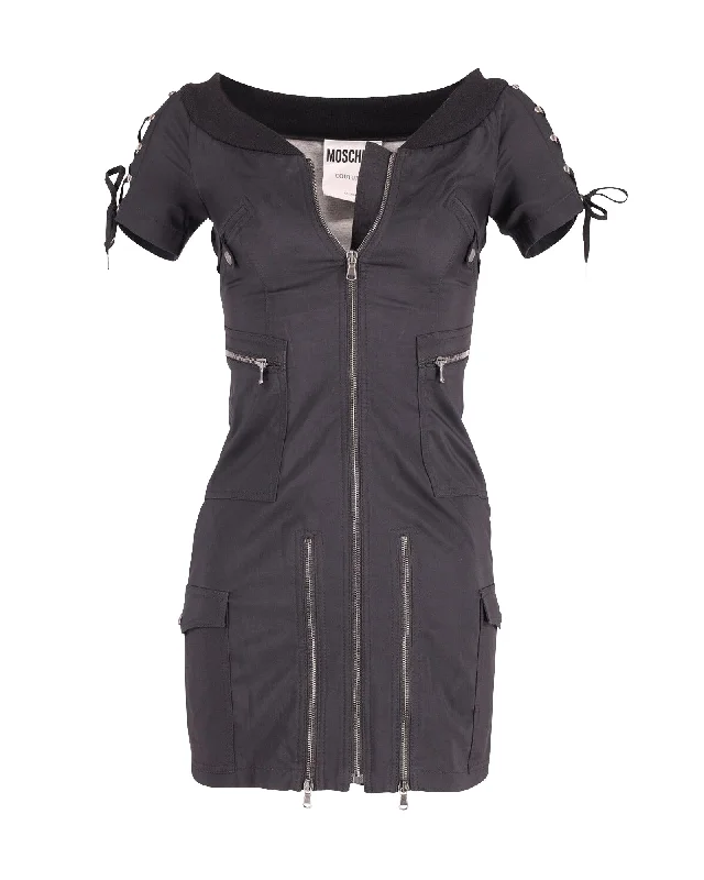 Budget Saver Moschino Zip Up Mini Dress in Black Viscose Vintage Look