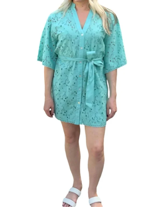 Bid Farewell To The Old Season Napa Canton Eyelet Mini Dress In Green Great Deals on Ethnic Cultural Wear