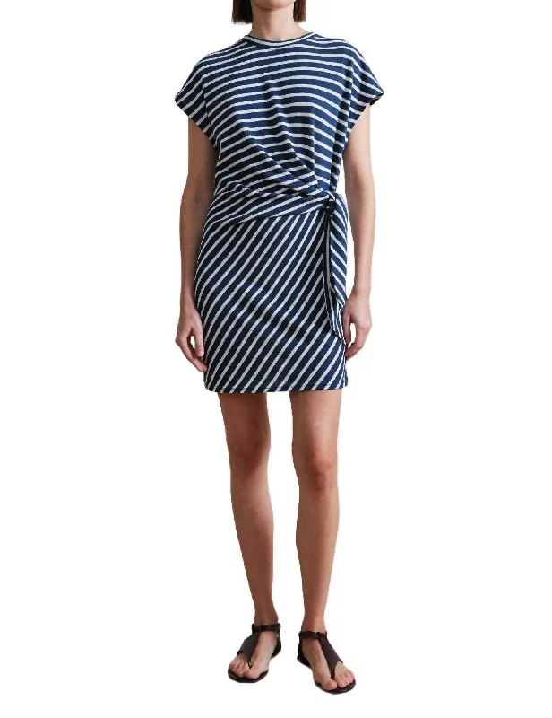 Mega Sales Nina Cinched Mini Dress In Navy & Cream Stripe Soft Textures