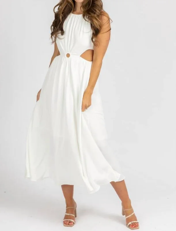 Mega Sales O-Ring Open Side Midi Dress In White Grab Romantic Date - Night Styles Now