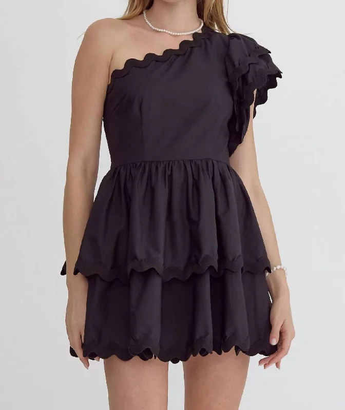 Sale Event, Prices Rock One-Shouldered Mini Dress In Black Romantic Date - Night Ensemble