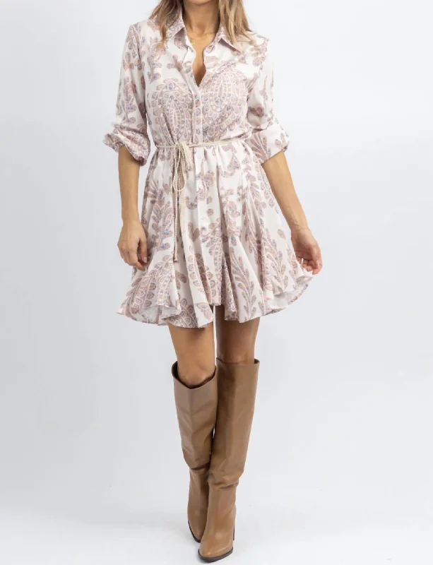 Romantic Chic Deals Parker Paisley Mini Dress In Beige Rustic Countryside Charm Look