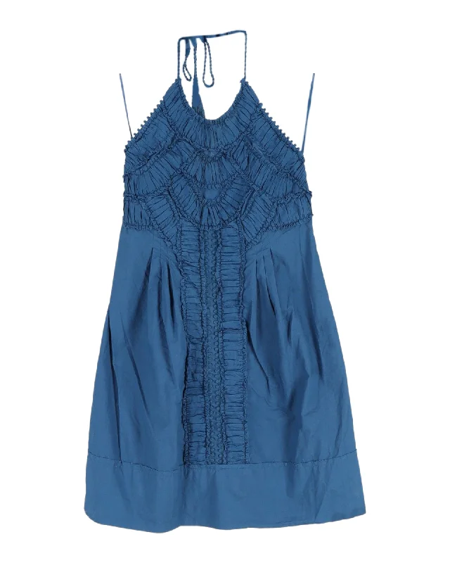 Trend Leading Collection Philosophy di Alberta Ferretti Halter Neck Mini Dress in Blue Cotton Refined Look