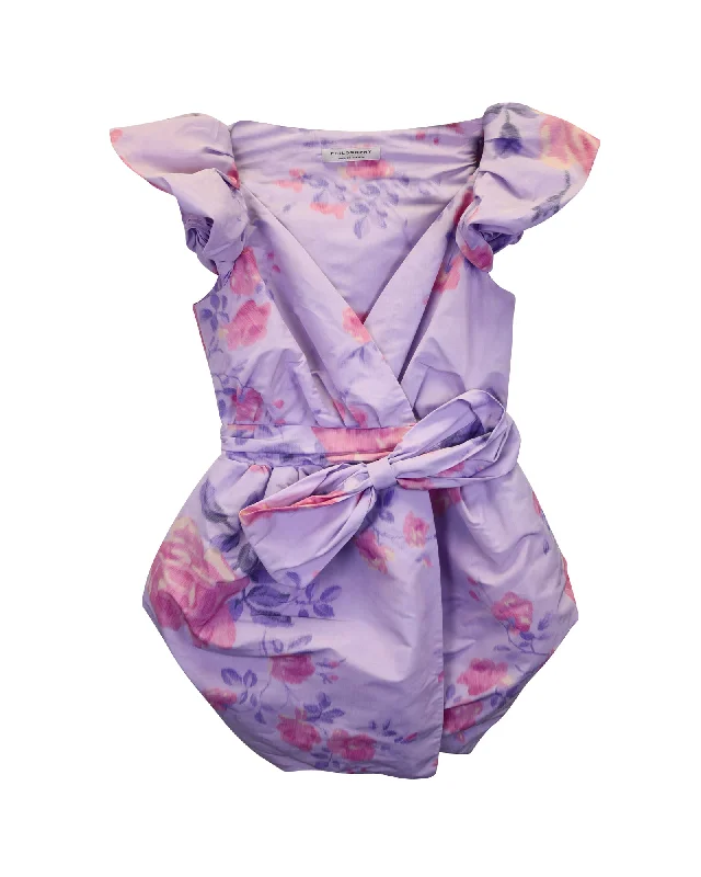 Shop The Hottest Deals Philosophy di Lorenzo Serafini V-neck Bow Accent Mini Dress in Violet Polyester Vibrant Prints