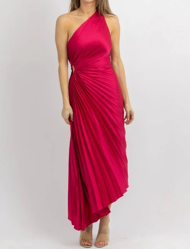 Gift Ideas Pleated Midi Dress In Viva Magenta Minimalist Elegant