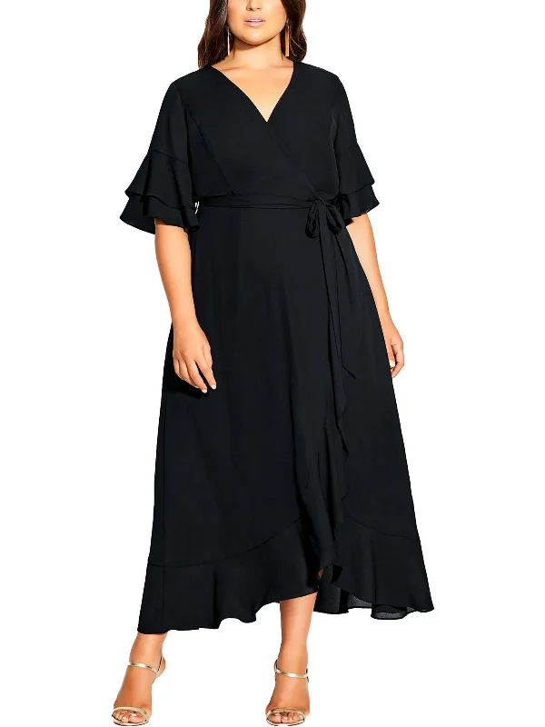 Elegant Fashion Offers Plus Womens Flutter Sleeve Long Maxi Dress Minimalist Elegant