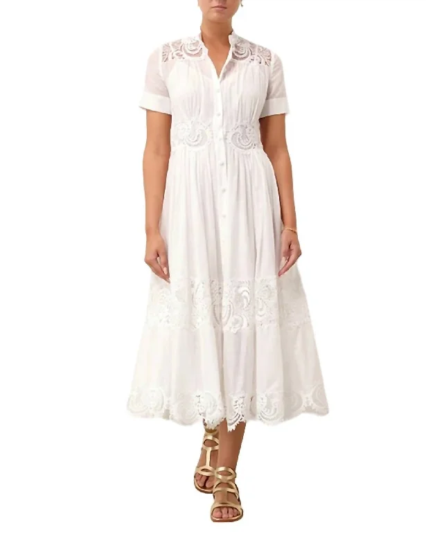 Style Without Limits Pop Lace Trimmed Midi Dress In Ivory Casual Weekend Relaxed Style