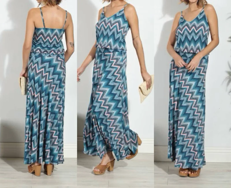 Top Deals Print Sleeveless Maxi Dress In Dark Teal Modern Glamour