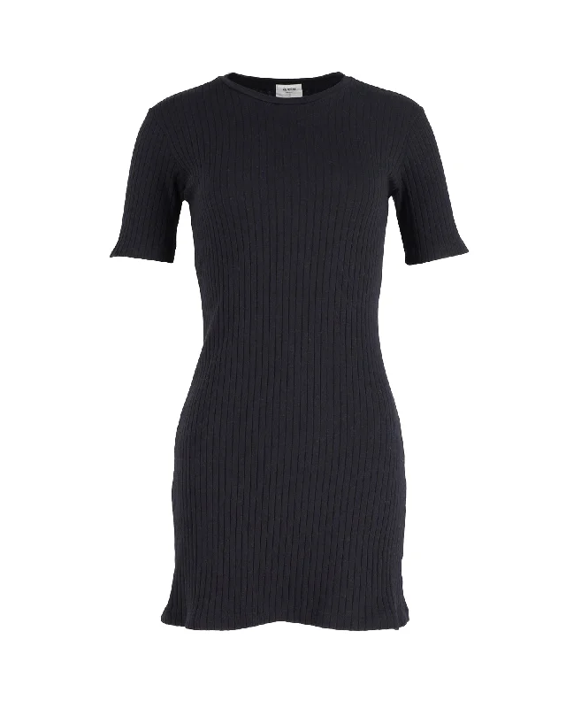 Exclusive Sale Re/Done Ribbed Knit Fitted Mini Dress in Black Cotton Romantic Detailing