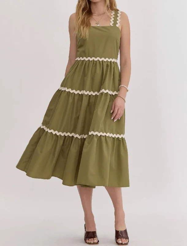 Embrace New Fashion Ric Rac Midi Dress In Fern Green Luxury Comfort