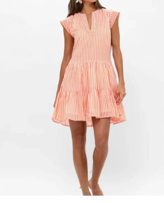 Find Your Unique Flair Roll Sleeve Mini Dress In Play Coral Stripe Effortless Comfort