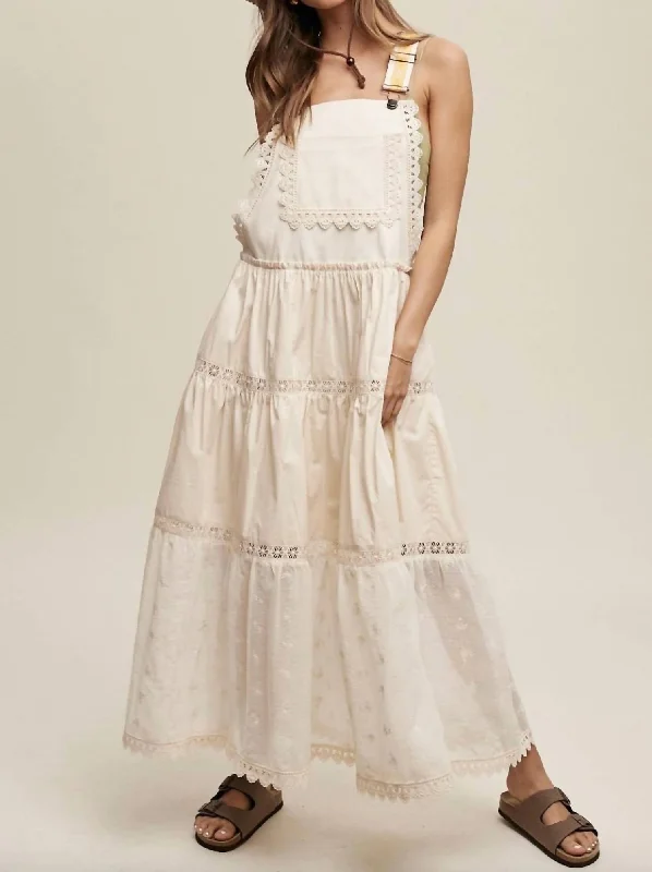 Romantic Chic Deals Romantic Overall Maxi Dress In Ivory Lightweight Fabric