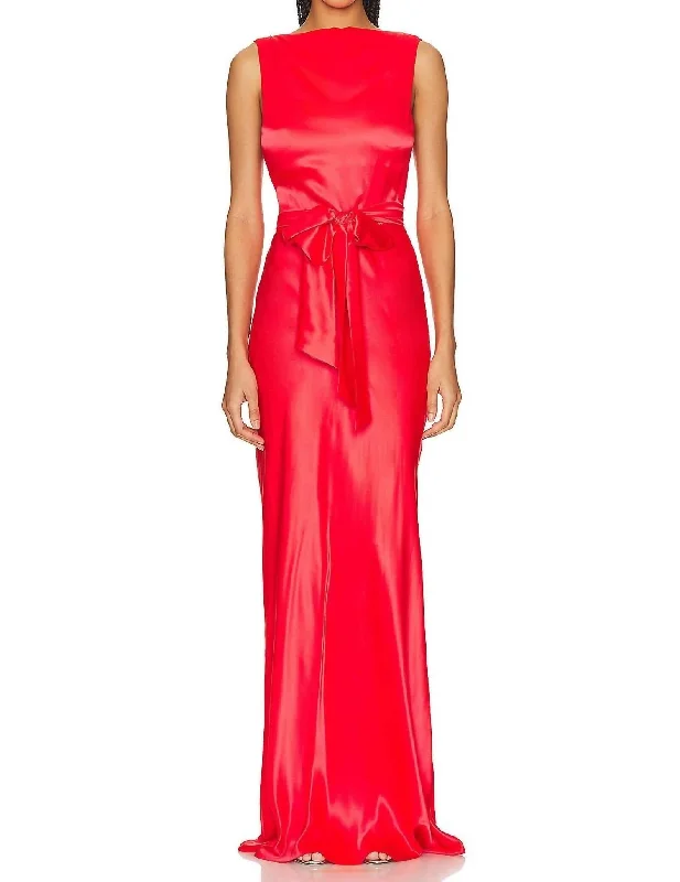 Vintage-Inspired Style Offers Rosemary Silk Maxi Dress In Crimson Elegant Ensemble