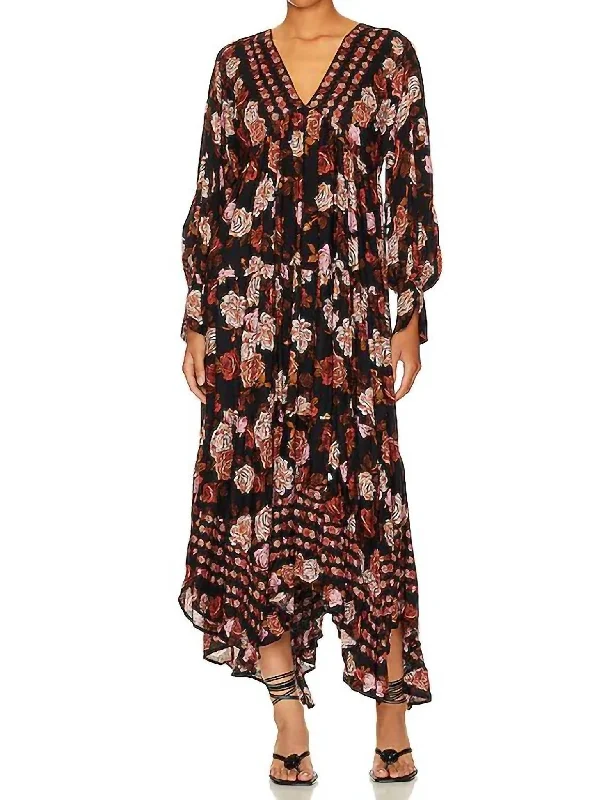 Browse Our Top Products Rows Of Roses Maxi Dress In Black Combo Graceful Drape