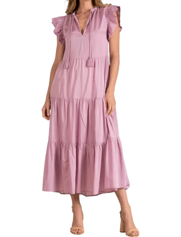 Everyday Elegance Sale Ruffle Sleeves Maxi Dress In Lilac Feminine Charm